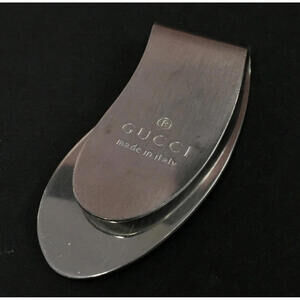 Gucci Money Clip Silver Tone No Etching Wallet Bills Authentic Italy Logo